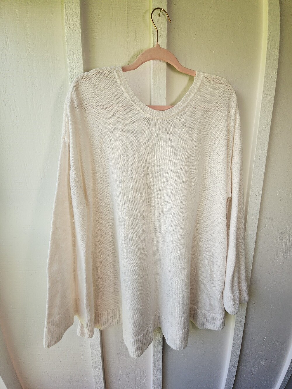 FREE PEOPLE Free-est Deep V-Neck Pullover Sweater Knit Cream Oversized Size Med